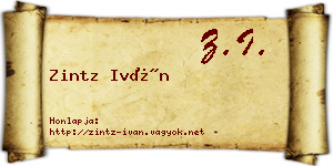 Zintz Iván névjegykártya